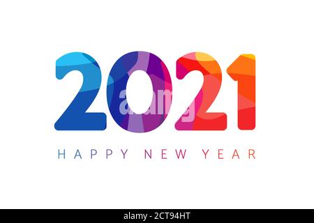 Happy New Year 2021 colorful facet logo text design. Cover of business diary for 2021 with wishes. Brochure design template, Xmas card, sale banner Stock Vector