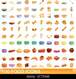 100 food icons set. Cartoon illustration of 100 food icons vector set isolated on white background Stock Vector