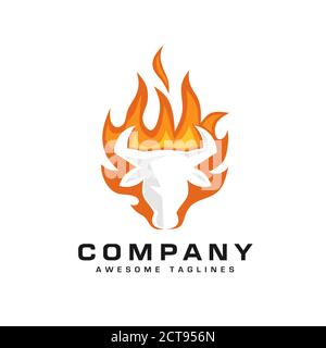 creative bull head fire logo vector illustration, bull Head Flaming Fire Vector Illustration Logo. Stock Vector