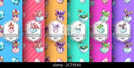 Cute animal - set seamless pattern Stock Vector