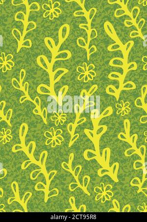 yellow plants seamless vector pattern on green Stock Vector