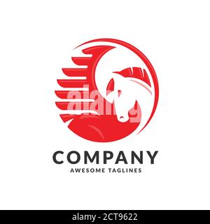 creative circle winged Pegasus logo vector illustration,  Stylized Pegasus mythical creature silhouette, horse winged logo vector Stock Vector