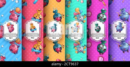 Cute flask - set seamless pattern Stock Vector