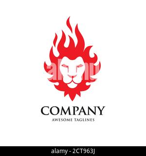 creative Lion head fire logo vector illustration, Lion Head Flaming Fire Vector Illustration Logo. Stock Vector