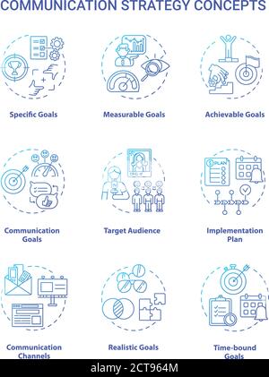 Communication strategy concept icons set Stock Vector