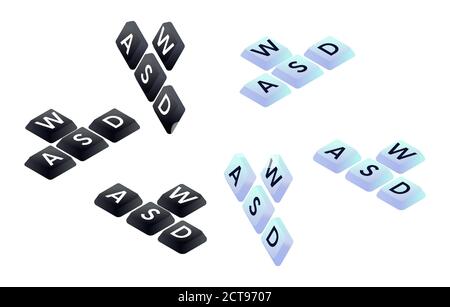 Isometric keyboard buttons WASD. Computer cybersport gaming concept. 3d vector illustration Stock Vector
