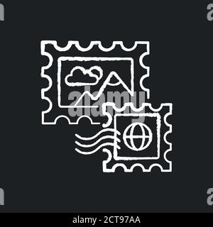Postage stamps chalk white icon on black background Stock Vector
