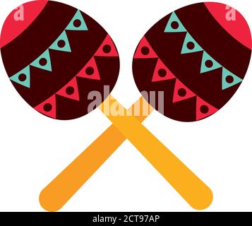 crossed maraca music instrument celebration icon flat style vector illustration Stock Vector