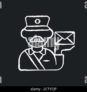 Postman chalk white icon on black background Stock Vector