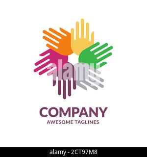 hands color logo design template. hands charity color vector symbol Stock Vector