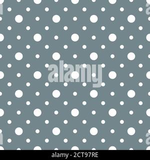 White retro polka dots different sizes on a vintage blue background. Seamless pattern Stock Vector