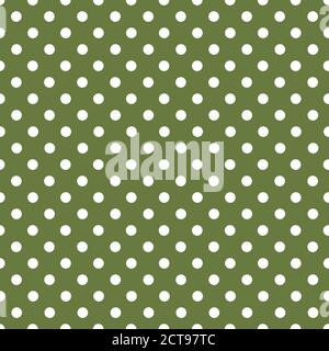 White retro polka dots on a marsh green background. Seamless pattern Stock Vector