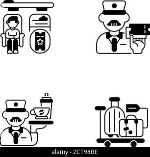 Premium railway service black linear icons set Stock Vector