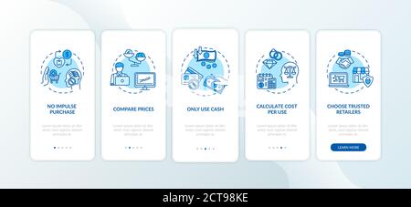 Smart spender tips onboarding mobile app page screen with concepts Stock Vector