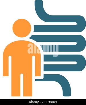 Intestine with man colored icon. Human digestive tract symbol Stock Vector