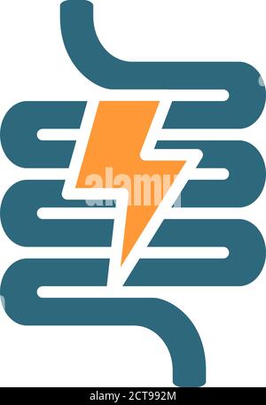 Intestine with acute pain colored icon. Danger of digestive tract disease, symptoms, pain symbol Stock Vector