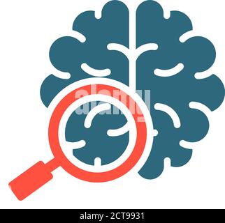 Brain with magnifying glass colored icon. Organ research, analyzes, disease prevention symbol Stock Vector