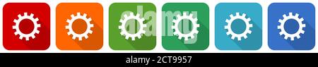 Gear, cogwheel icon set, flat design vector illustration in 6 colors options for webdesign and mobile applications Stock Vector
