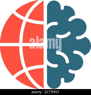 Brain with Earth colored icon. World Brain Day, World Stroke Day symbol Stock Vector