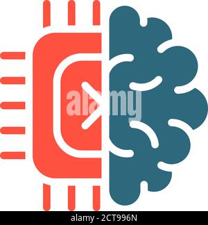 Human brain with chip colored icon. Artificial intelligence symbol Stock Vector