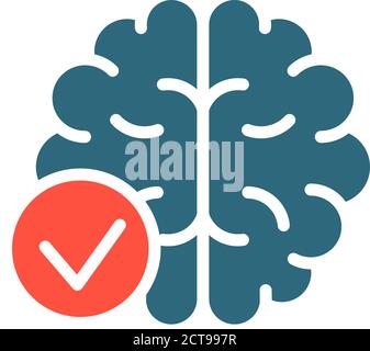 Brain with tick checkmark colored icon. Healthy internal organ symbol Stock Vector