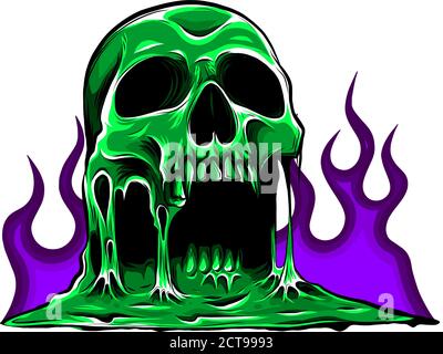 Vector burning skull with classic tribal flames isolated on white background. Stock Vector