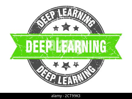deep learning round stamp with ribbon. sign. label Stock Vector