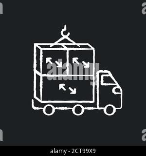 Oversized cargo chalk white icon on black background Stock Vector