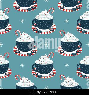 Wintertime holidays cocoa cup seamless vector pattern Stock Vector