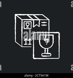 Fragile items chalk white icon on black background Stock Vector