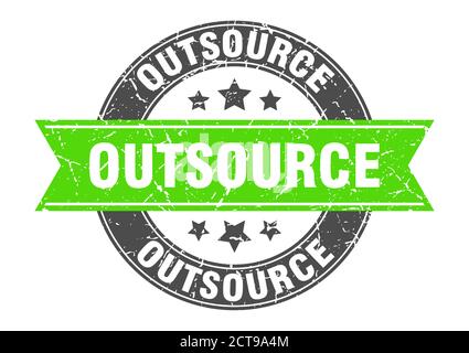 outsource round stamp with ribbon. sign. label Stock Vector