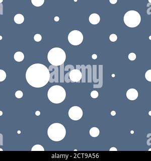 White polka dots different sizes in a chaotic arrangement without any logic. Seamless pattern Stock Vector