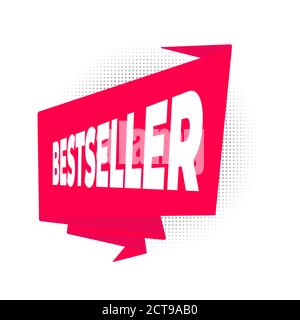 Bestseller big red retro ribbon flat style design vector illustration isolated on white background. Stock Vector