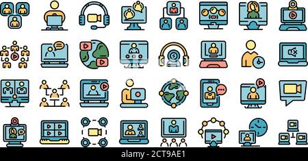 Online meeting icons set vector flat Stock Vector