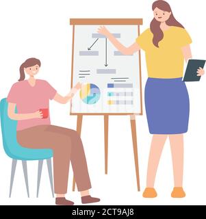 coworking, business women business report board office meeting vector illustration Stock Vector