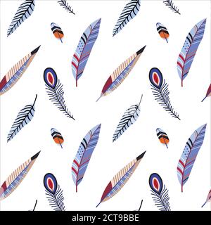 Bird Feathers and Plumage Seamless Pattern Stock Vector