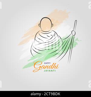 2 October Happy Gandhi Jayanti Abstract sketch of Gandhi Ji Lineart Vector illustration with Indian Flag Tri colors for Gandhi Jayanti wishes. Stock Vector