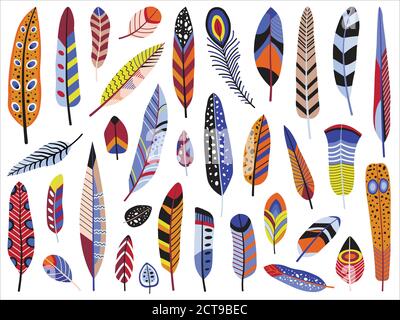Colorful Bird Feather Set in Flat Design Stock Vector
