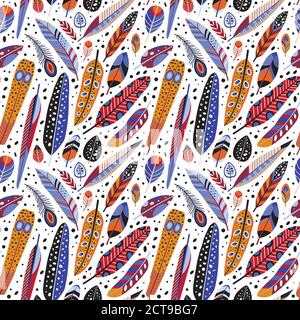 Bird Feathers and Plumage Seamless Pattern Stock Vector