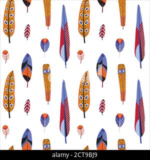 Bird Feathers and Plumage Seamless Pattern Stock Vector
