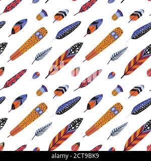 Bird Feathers and Plumage Seamless Pattern Stock Vector