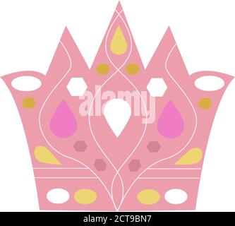 colored crown for princess. Beautiful vector illustation for girl and dolls. Pink and gold colors. Stock Vector