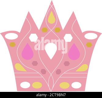colored crown for princess. Beautiful vector illustation for girl and dolls. Pink and gold colors. Stock Vector