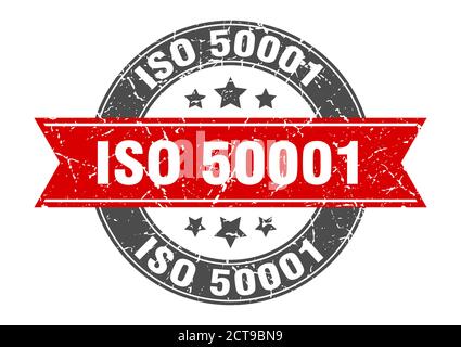 iso 50001 round stamp with ribbon. sign. label Stock Vector