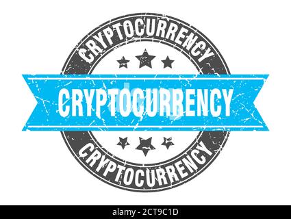 cryptocurrency round stamp with ribbon. sign. label Stock Vector