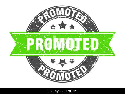 promoted round stamp with ribbon. sign. label Stock Vector