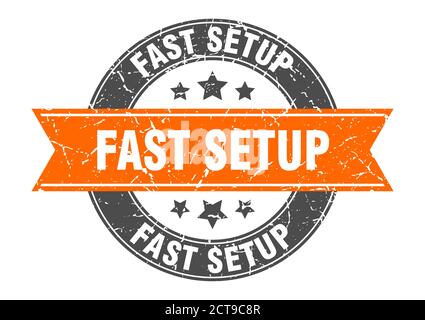 fast setup round stamp with ribbon. sign. label Stock Vector