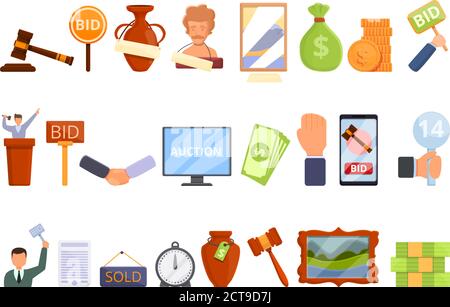 Auction icons set. Cartoon set of auction vector icons for web design Stock Vector