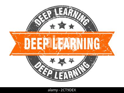 deep learning round stamp with ribbon. sign. label Stock Vector