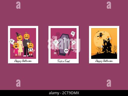 Halloween Halloween Images on Polaroid Photo Frames collection set. Vector illustration Stock Vector